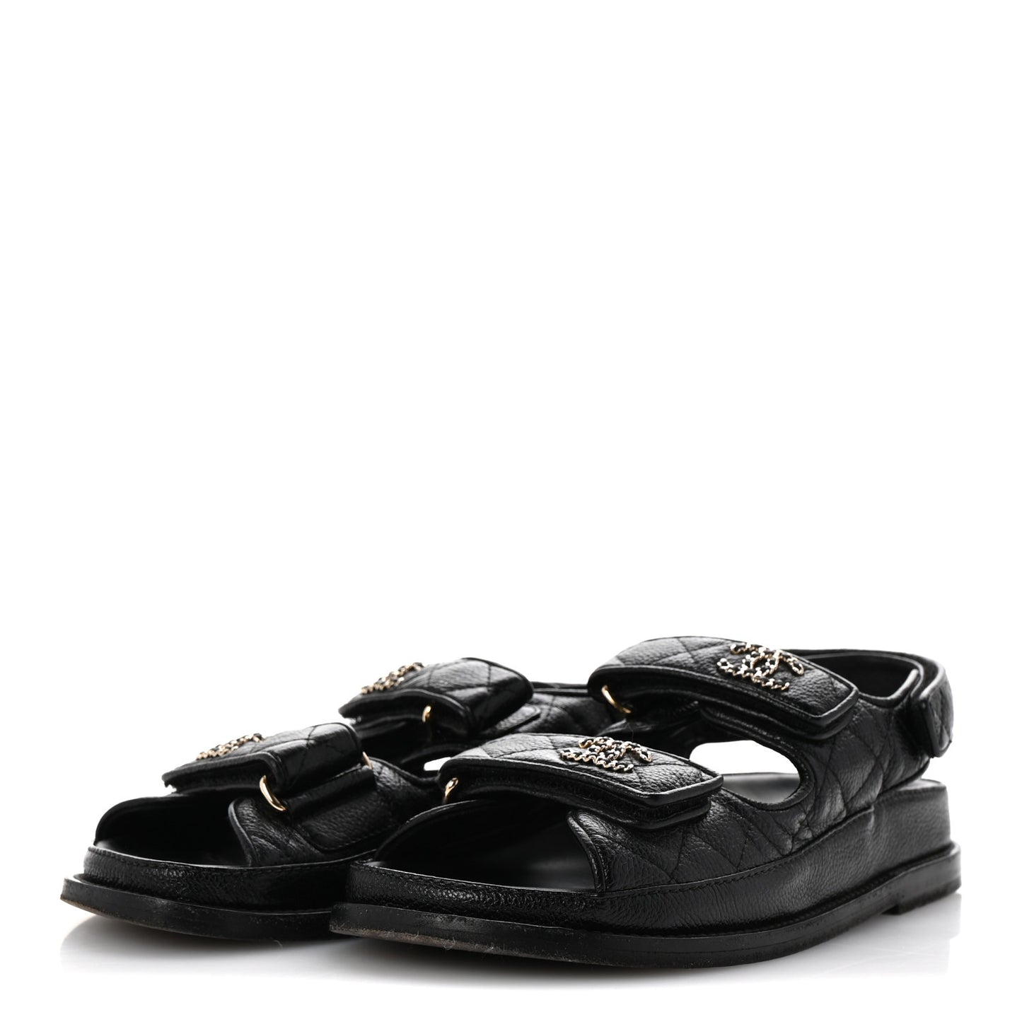 Grained Calfskin Velcro Dad Sandals 35 Black