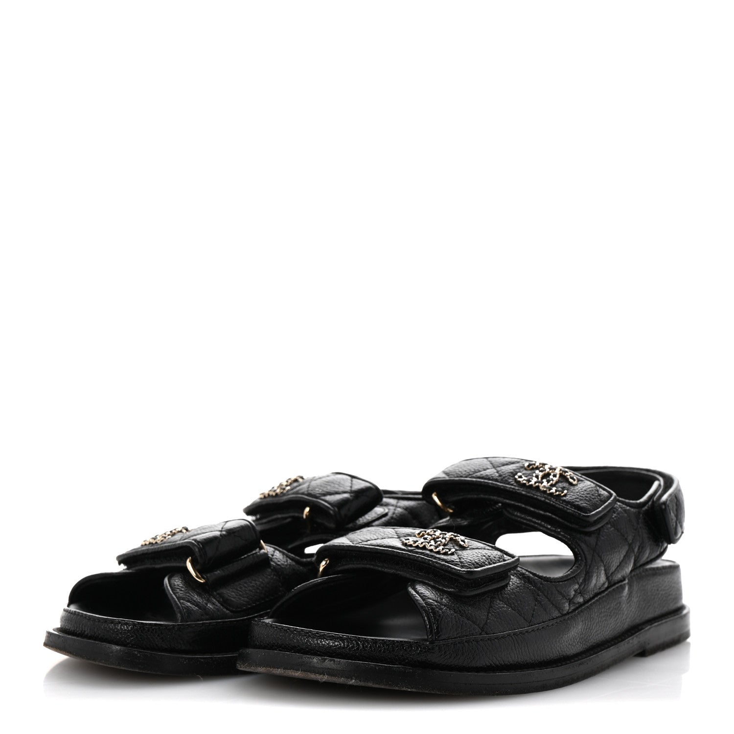 Chanel Grained Calfskin Velcro Dad Sandals 35 Black 4 of 11