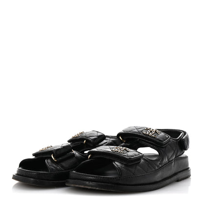 Chanel Grained Calfskin Velcro Dad Sandals 35 Black 4 of 11