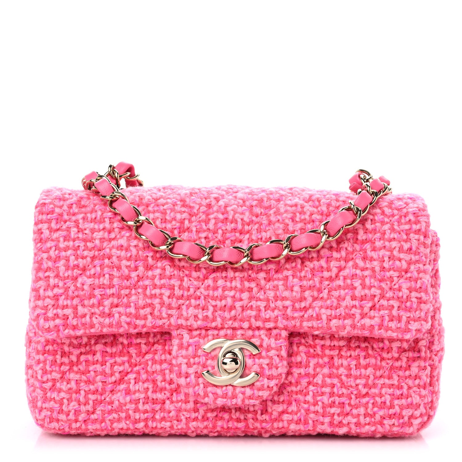 Chanel Wool Tweed Quilted Mini Rectangular Flap Dark Pink Fuchsia 1 of 10