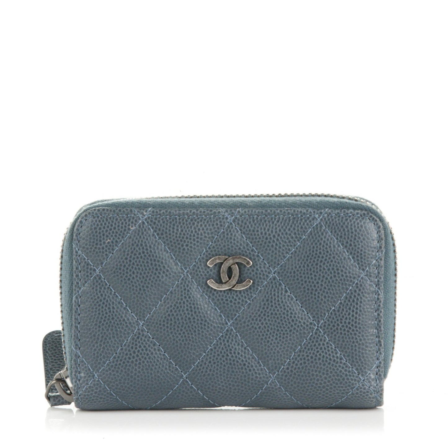 Caviar Quilted Zip Coin Purse Grey