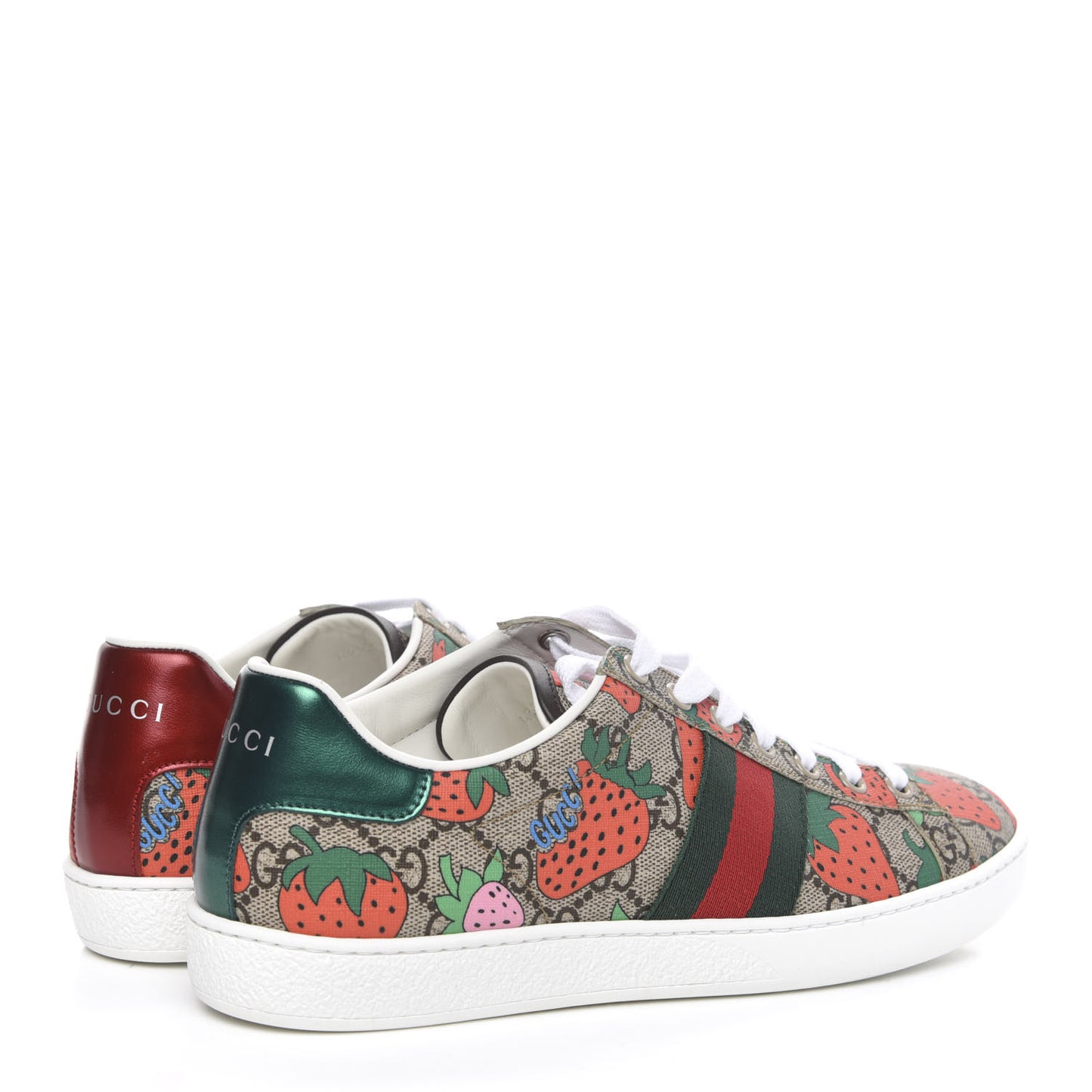 GG Supreme Monogram Strawberry Web Womens Ace Sneakers 39 Beige Multicolor Red Green