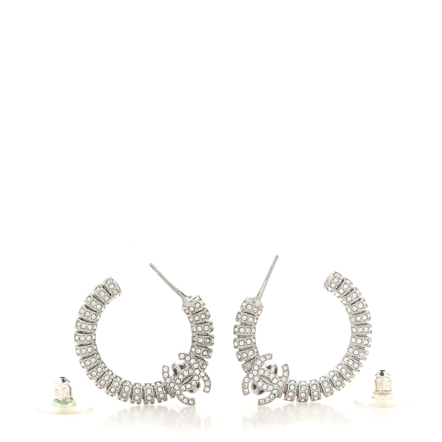 Crystal CC Hoop Earrings Silver