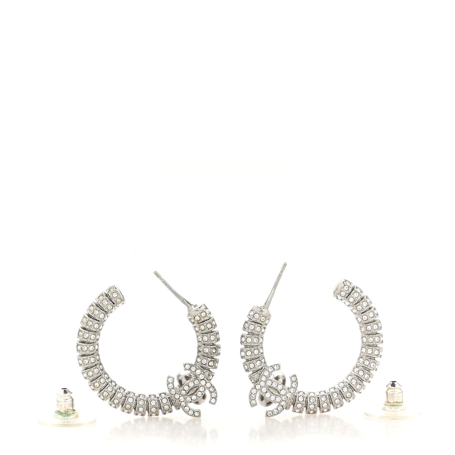 Chanel Crystal CC Hoop Earrings Silver 3 of 5