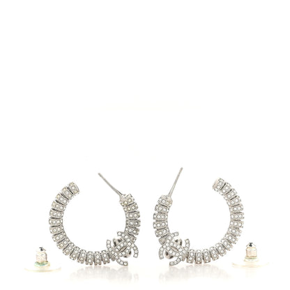 Chanel Crystal CC Hoop Earrings Silver 3 of 5