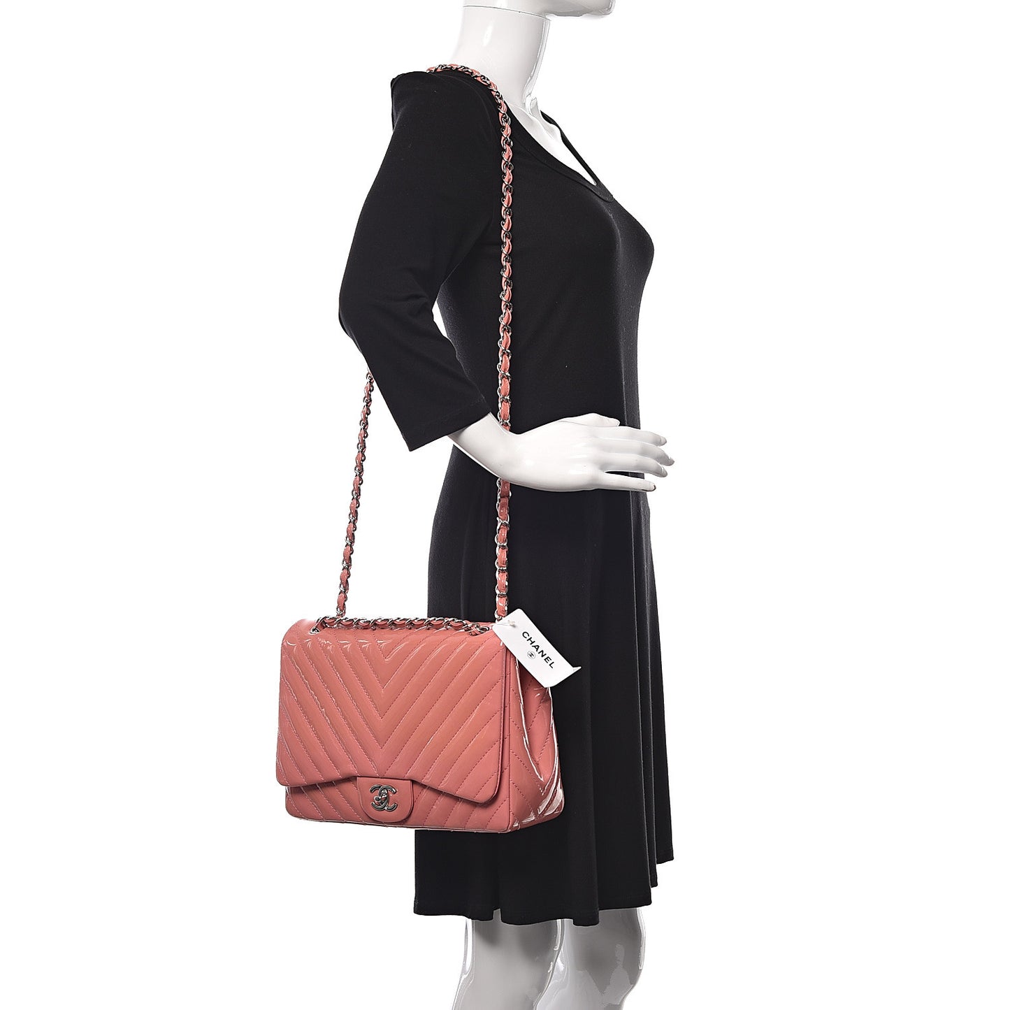 Patent Chevron Quilted Jumbo Single Flap Pink