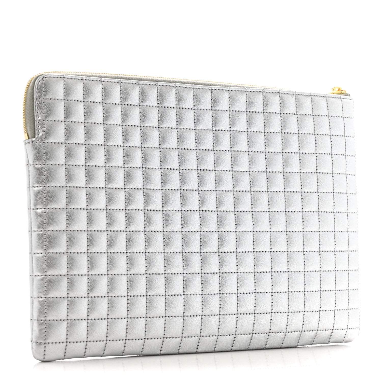 Celine Laminated Calfskin Quilted C Charm Pouch Silver 3 of 6