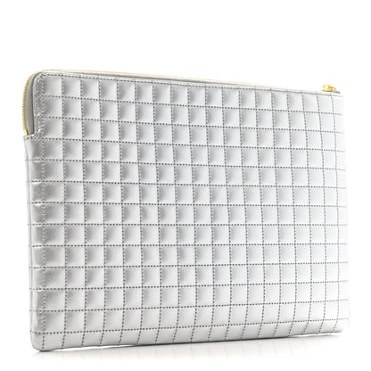 Celine Laminated Calfskin Quilted C Charm Pouch Silver 3 of 6