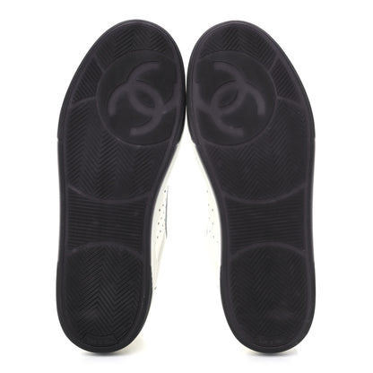 Chanel Grained Calfskin Fabric Womens Logo Sneakers 40.5 White Black 5 of 9