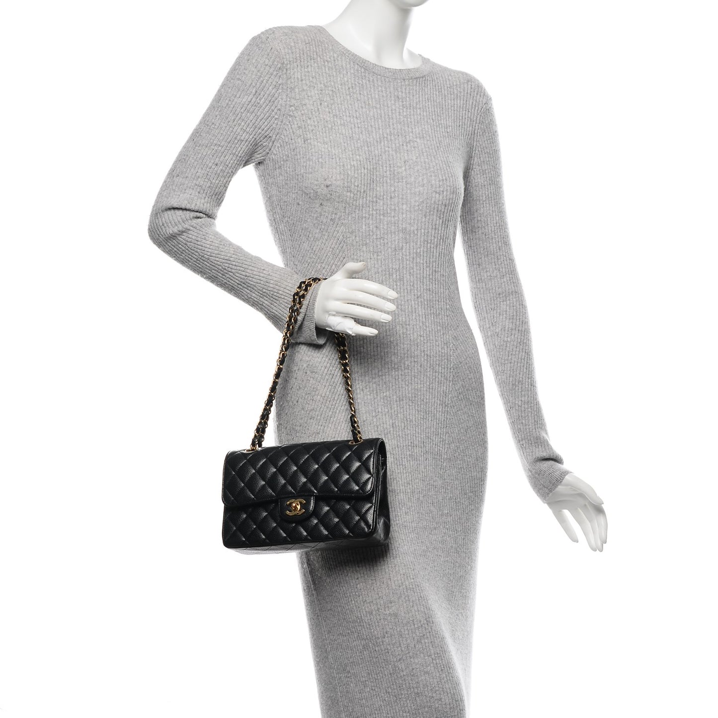 Caviar Quilted Small Double Flap Black