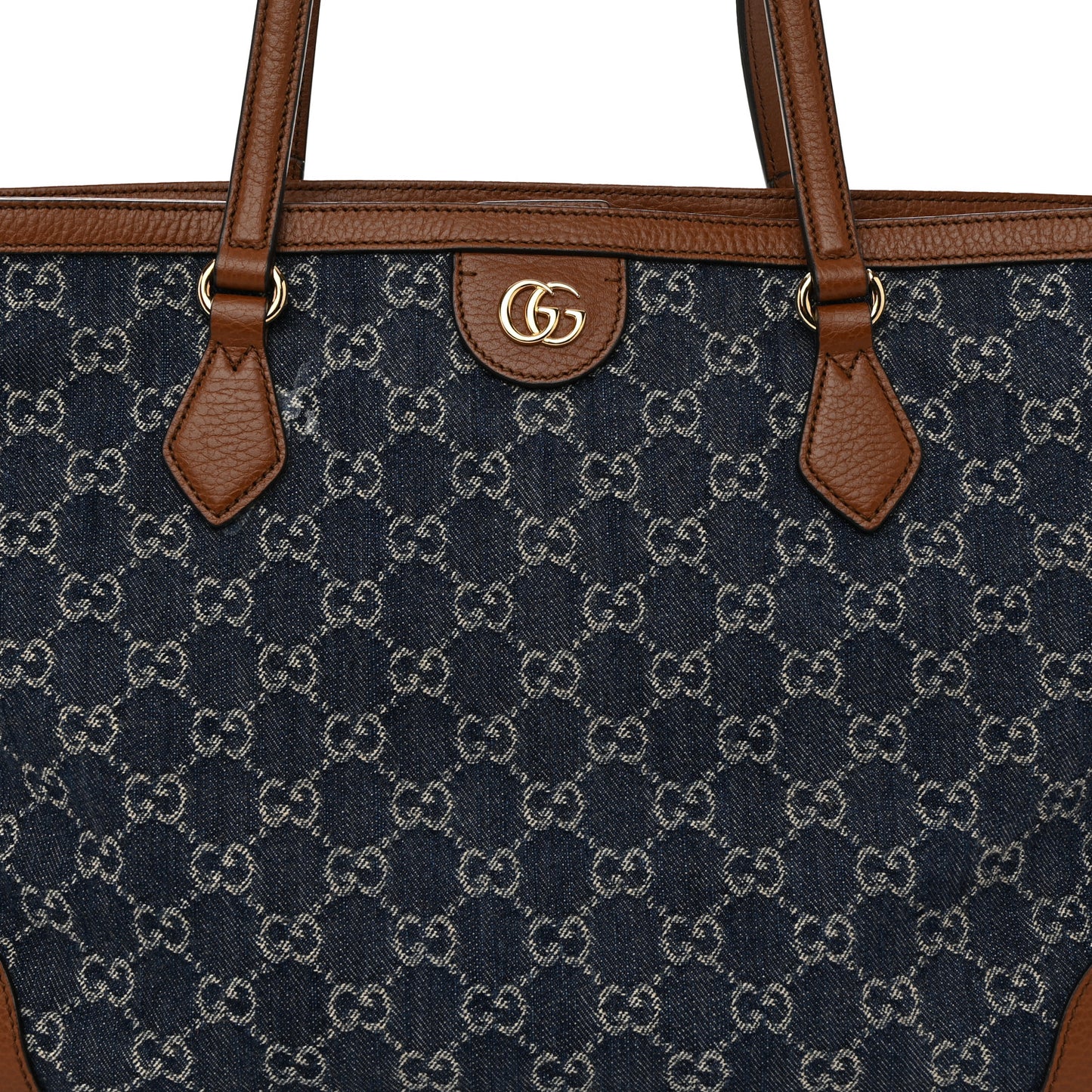 New Denim GG Monogram Medium Ophidia Shopping Tote Blue Tea Cuir