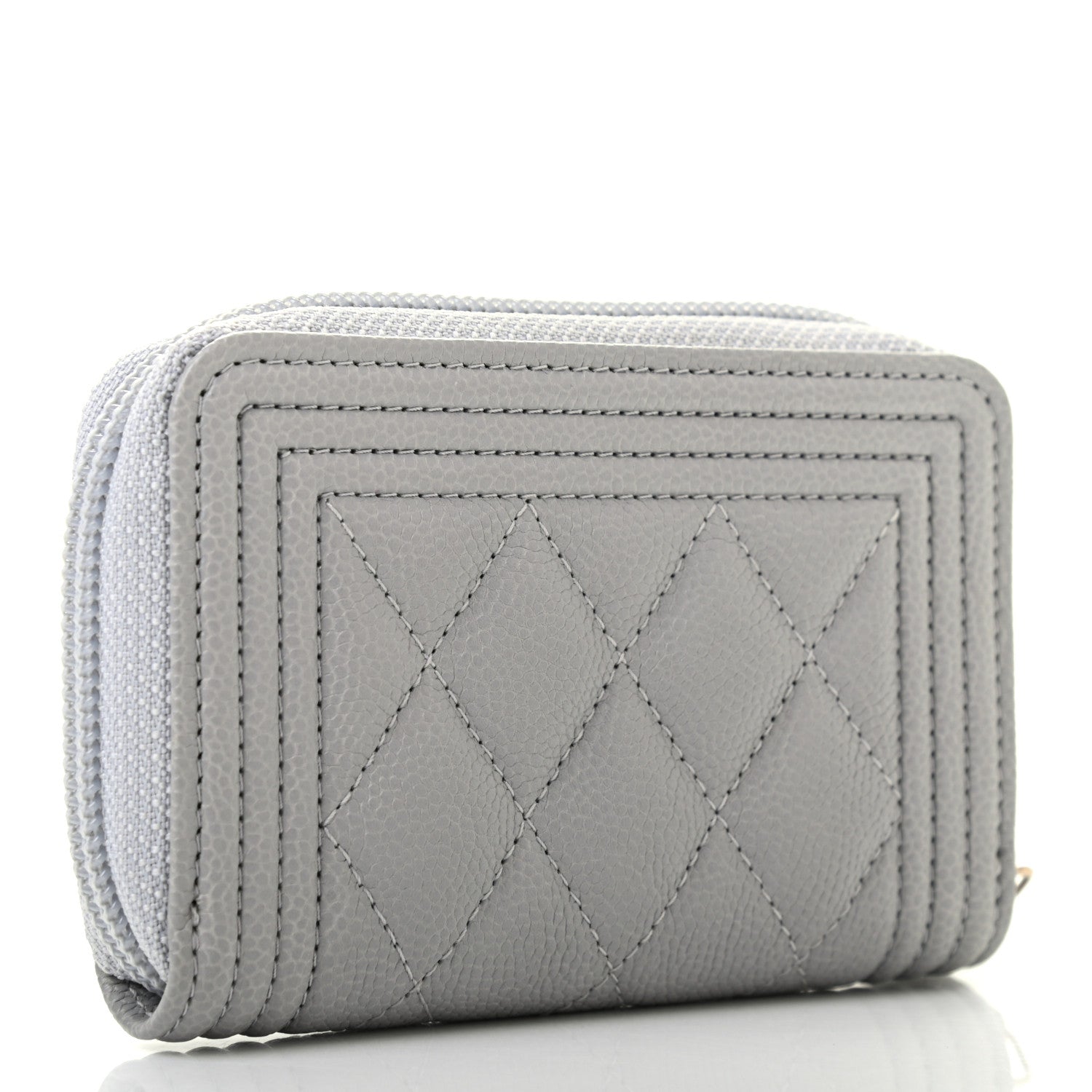 Chanel Caviar Quilted Boy Zip Around Coin Purse Wallet Grey 3 of 7