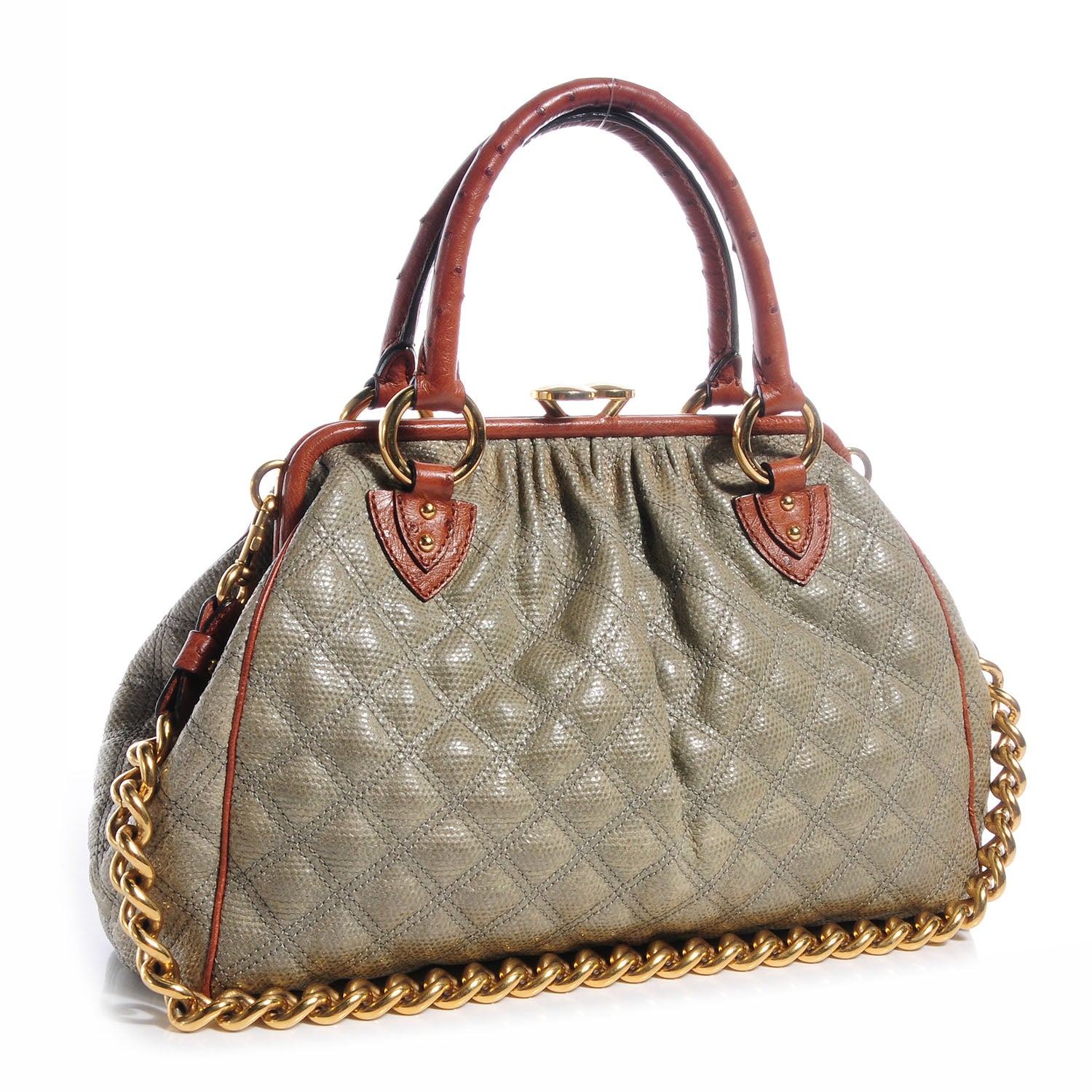 Marc Jacobs Quilted Coated Canvas and Ostrich Trim Stam Tote Light Grey 3 of 7