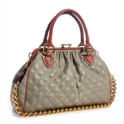 Marc Jacobs Quilted Coated Canvas and Ostrich Trim Stam Tote Light Grey 3 of 7