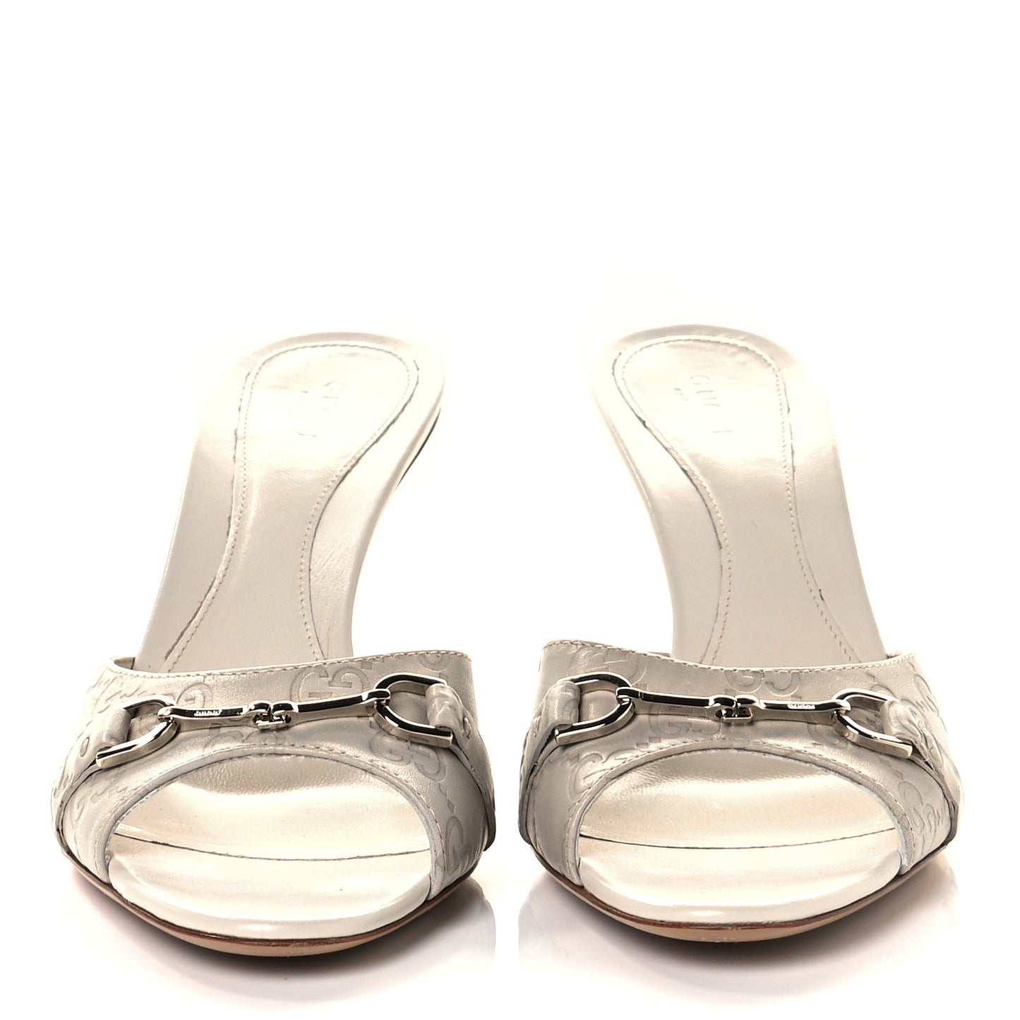 Guccissima Horsebit Mid Heel Slides 39.5 Mystic White