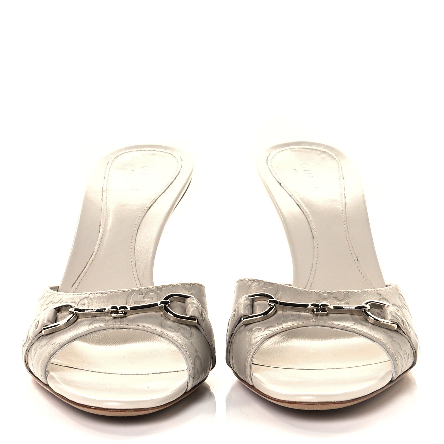 Gucci Guccissima Horsebit Mid Heel Slides 39.5 Mystic White 3 of 8