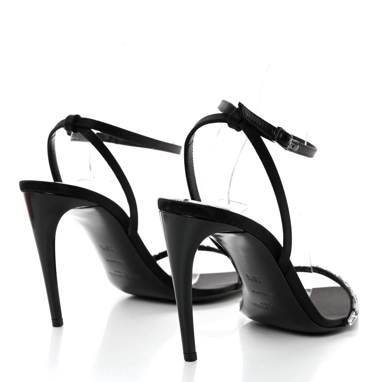Satin Crystal Gloria 100 Ankle Strap Sandals 36.5 Black