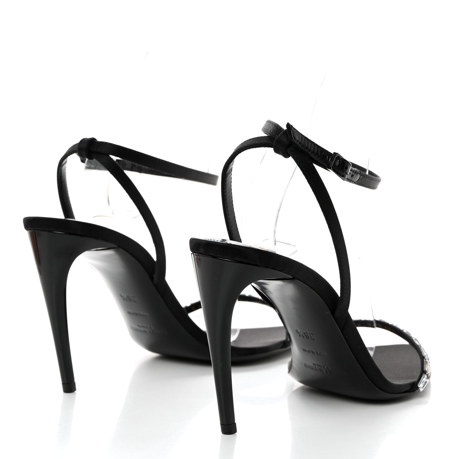 Saint Laurent Satin Crystal Gloria 100 Ankle Strap Sandals 36.5 Black 4 of 8