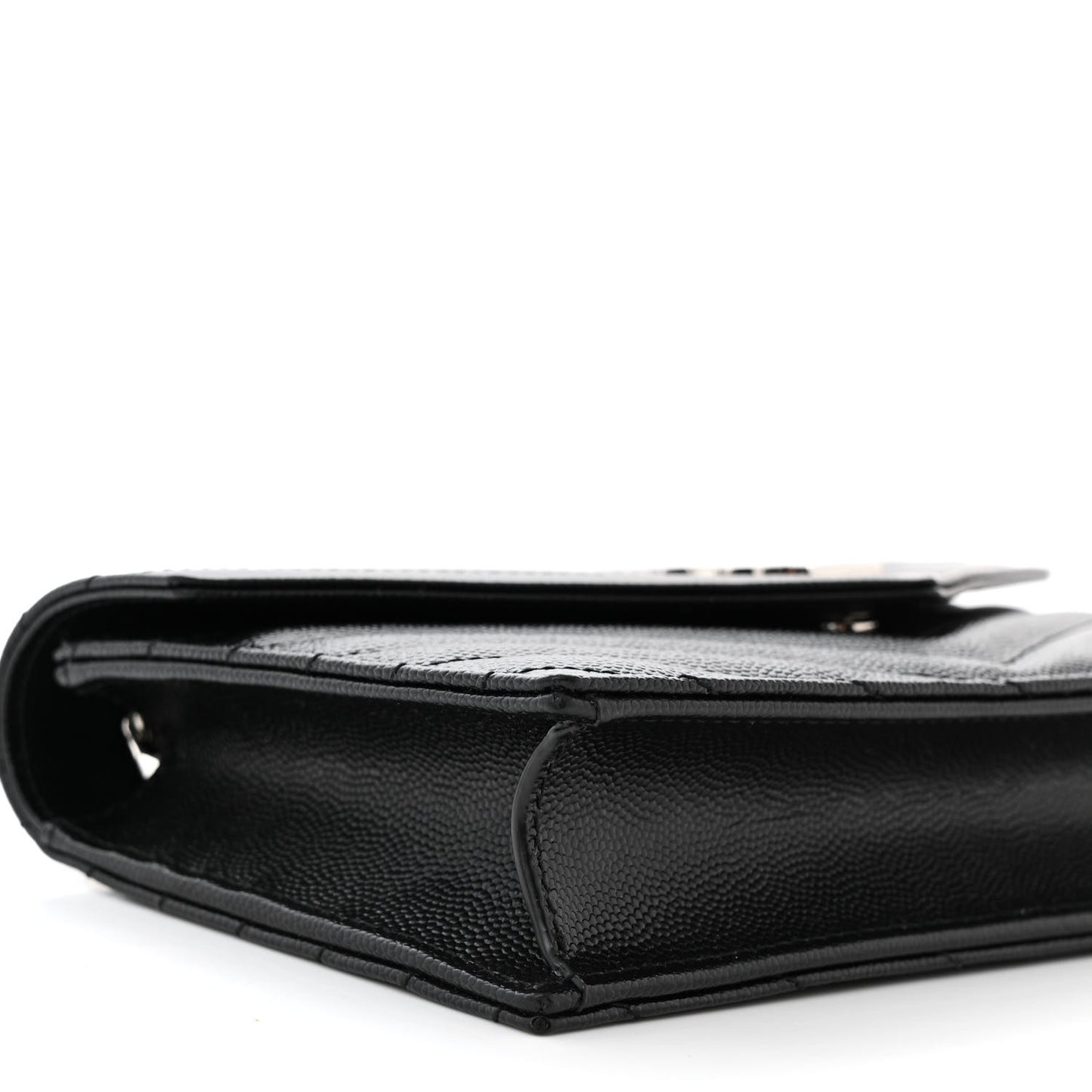 Grain De Poudre Matelasse Chevron Monogram Envelope Chain Wallet Black