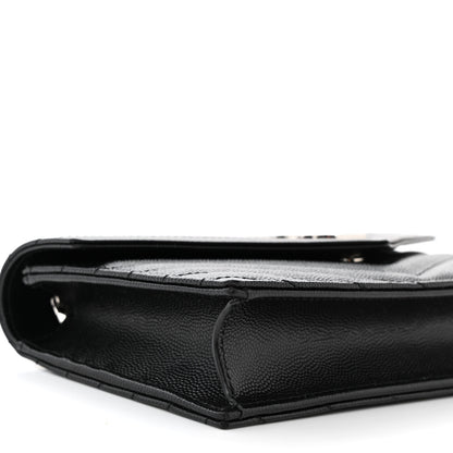 Saint Laurent Grain De Poudre Matelasse Chevron Monogram Envelope Chain Wallet Black 9 of 11