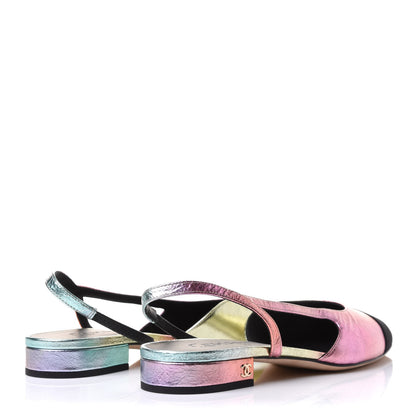 Chanel Laminated Calfskin Grosgrain Cap Toe CC Slingback Flats 39 Multicolor Black 4 of 9