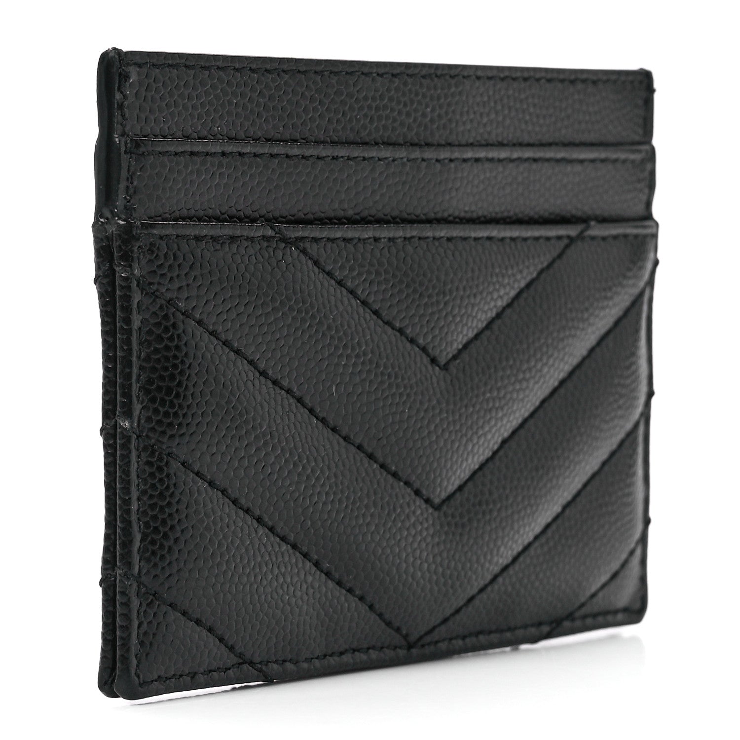 Saint Laurent Grain De Poudre Matelasse Chevron Monogram Credit Card Case Black 3 of 12