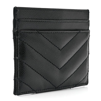 Saint Laurent Grain De Poudre Matelasse Chevron Monogram Credit Card Case Black 3 of 12