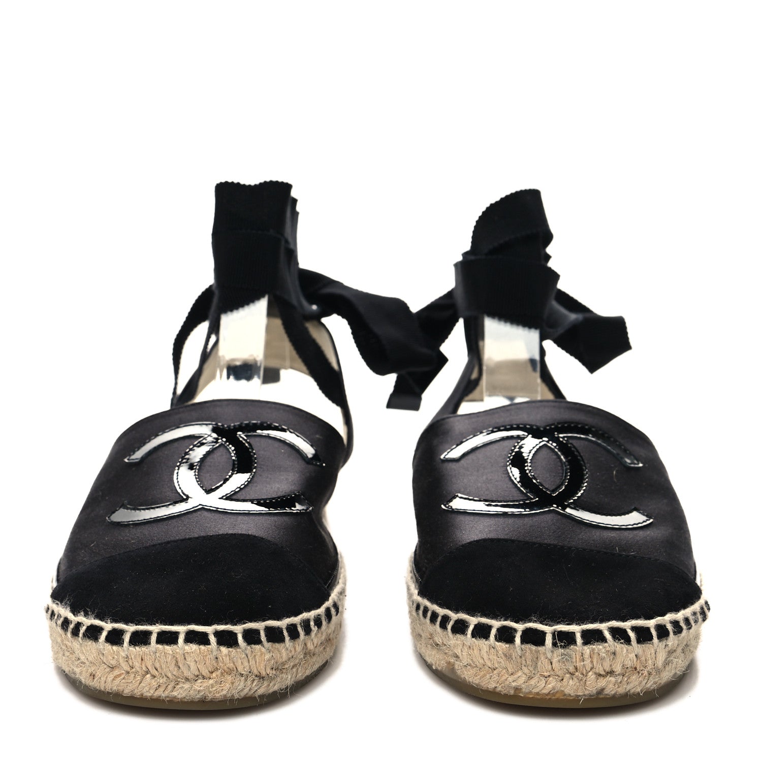 Chanel Lambskin Velvet Patent CC Espadrilles 39 Black 2 of 9