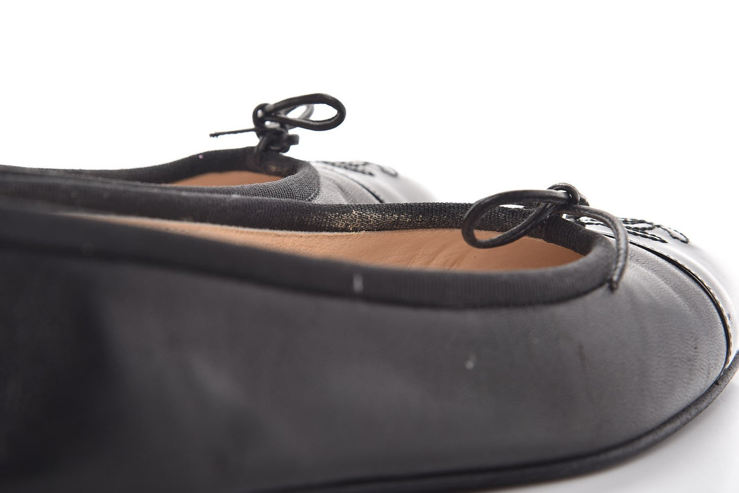 Lambskin Patent CC Cap Toe Ballerina Flats 36.5 Black