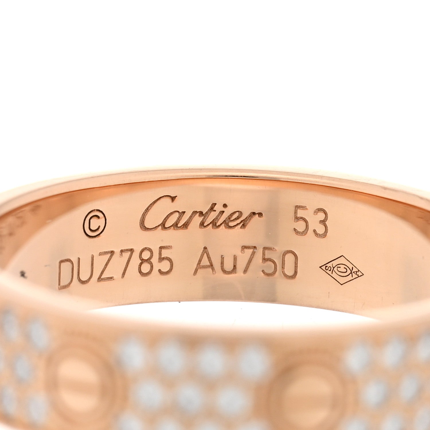 Cartier 18K Pink Gold Diamond 5mm LOVE Wedding Paved Band Ring 53 6.5 4 of 5
