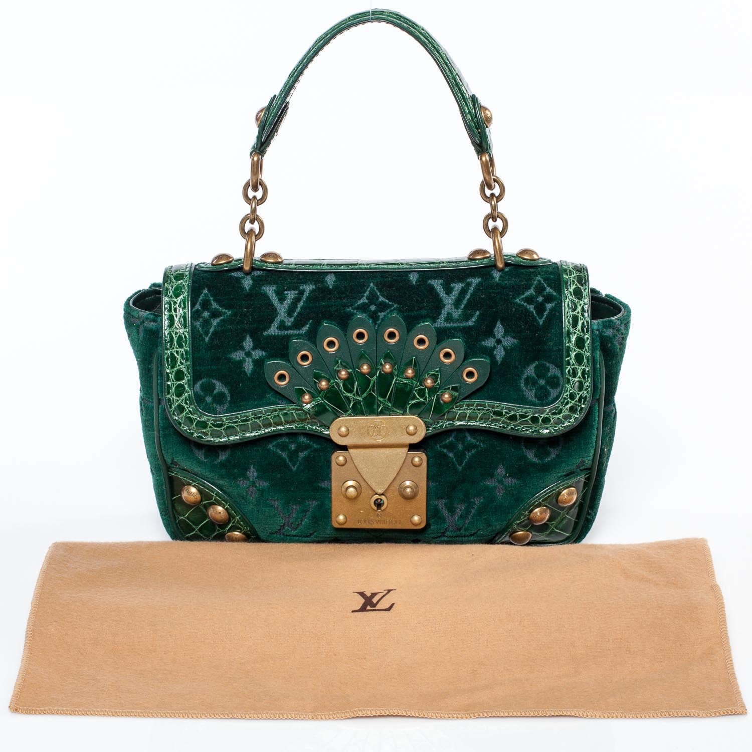 Louis Vuitton Monogram Velours Irvine Alligator Bag Green 36088