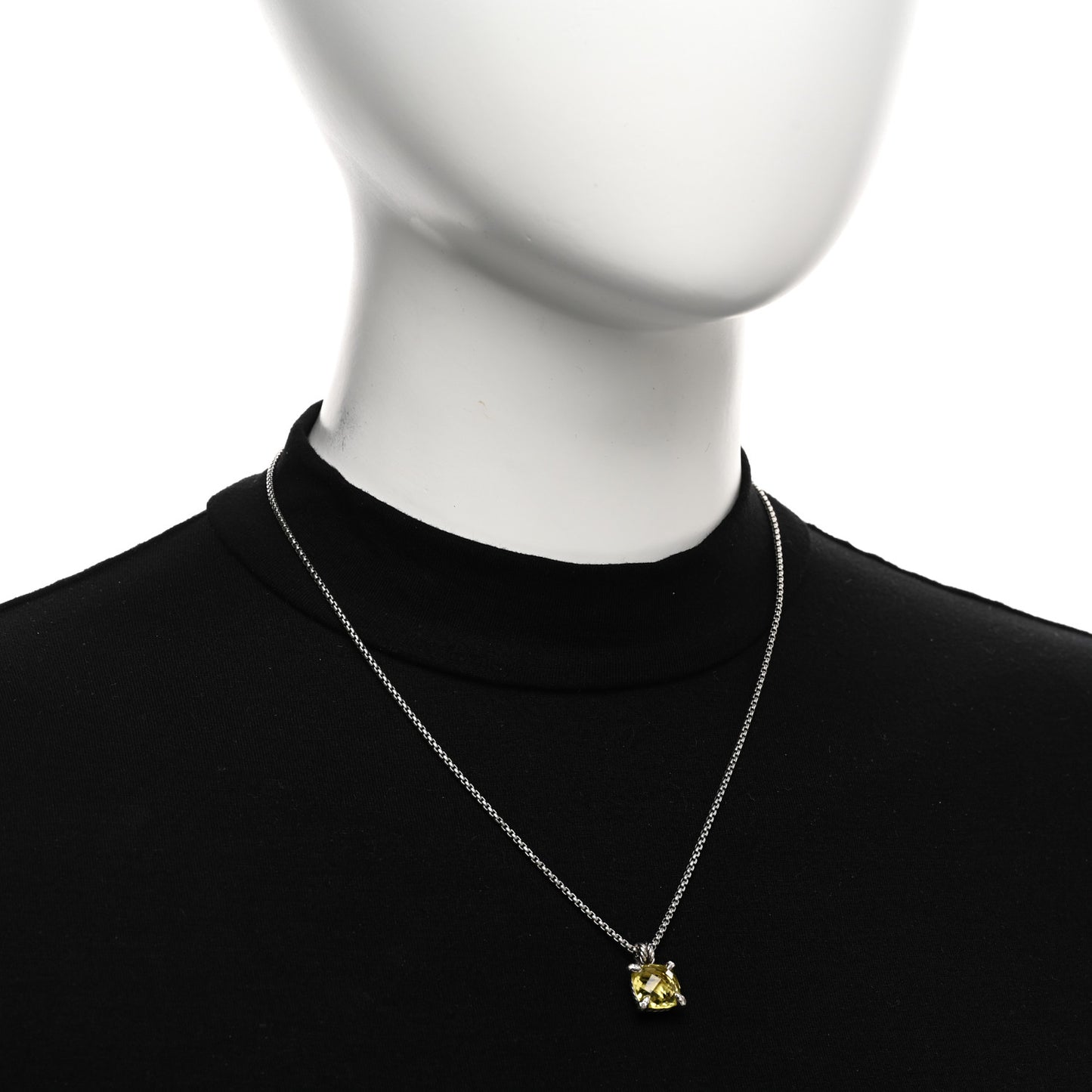 Sterling Silver Diamond Lemon Citrine 11mm Chatelaine Pendant Necklace