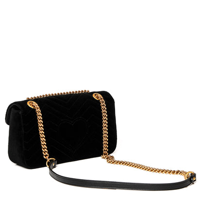 Gucci Velvet Matelasse Small GG Marmont Shoulder Bag Black 3 of 5