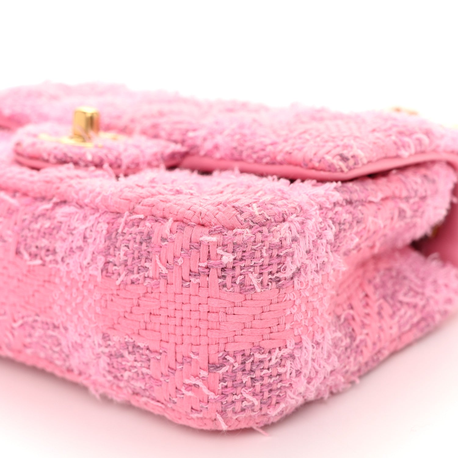Chanel Tweed Quilted Pearl Twist Mini Square Flap Pink Dark Pink 10 of 11