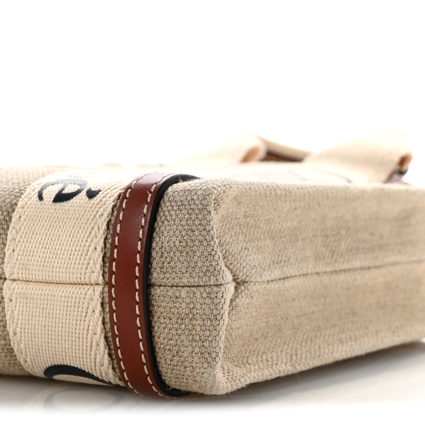 Cotton Calfskin Mini Woody North South Ribbon Tote White Brown
