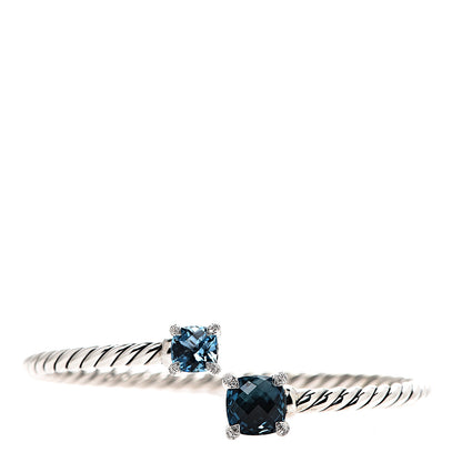 David Yurman Sterling Silver Blue Topaz Hampton Blue Topaz Diamond 4mm Chatelaine Bypass Bracelet 1 of 4