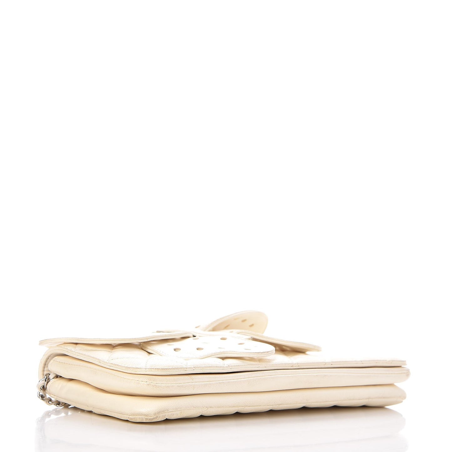 Lambskin Quilted Butterfly Chain Clutch White