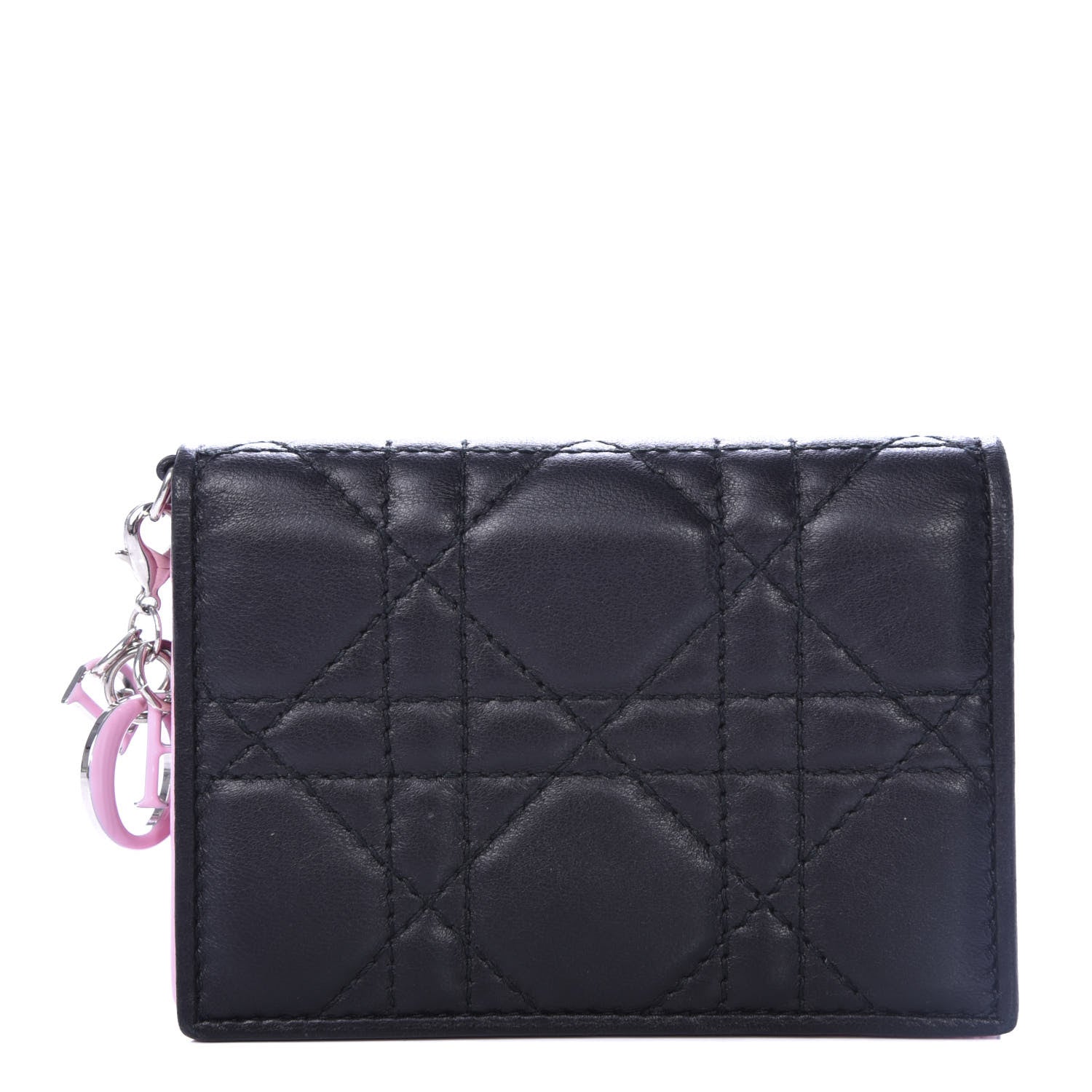 Christian Dior Lambskin Cannage Bi-Color Small Lady Dior Flap Card Holder Black Pink 1 of 6