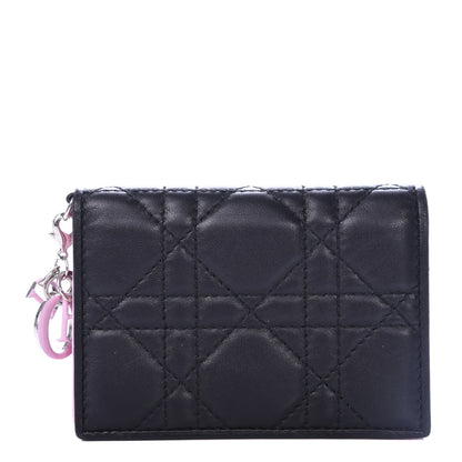 Christian Dior Lambskin Cannage Bi-Color Small Lady Dior Flap Card Holder Black Pink 1 of 6
