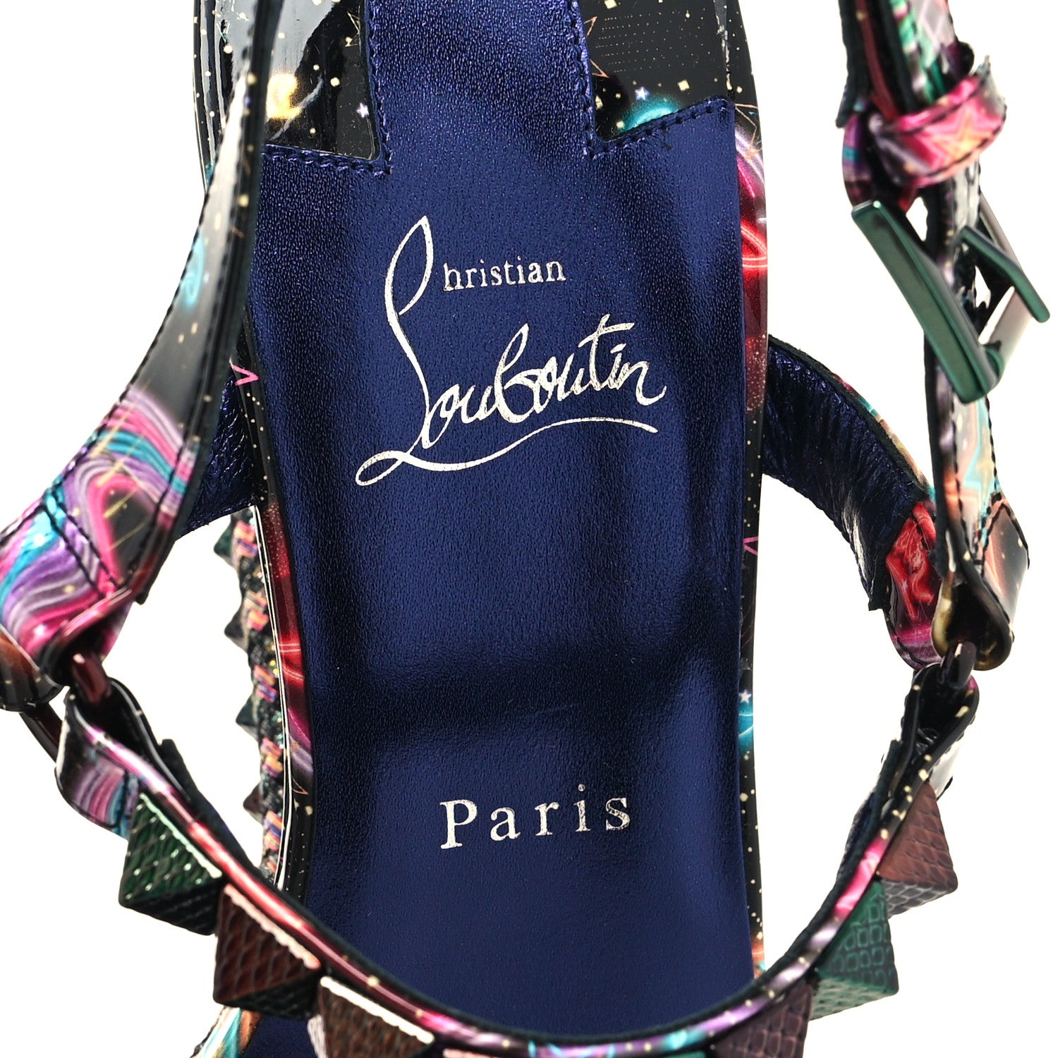 Christian Louboutin Patent Calfskin Lin By The Night Pyraclou 110 Wedge Sandals 42 Black Multicolor 7 of 8