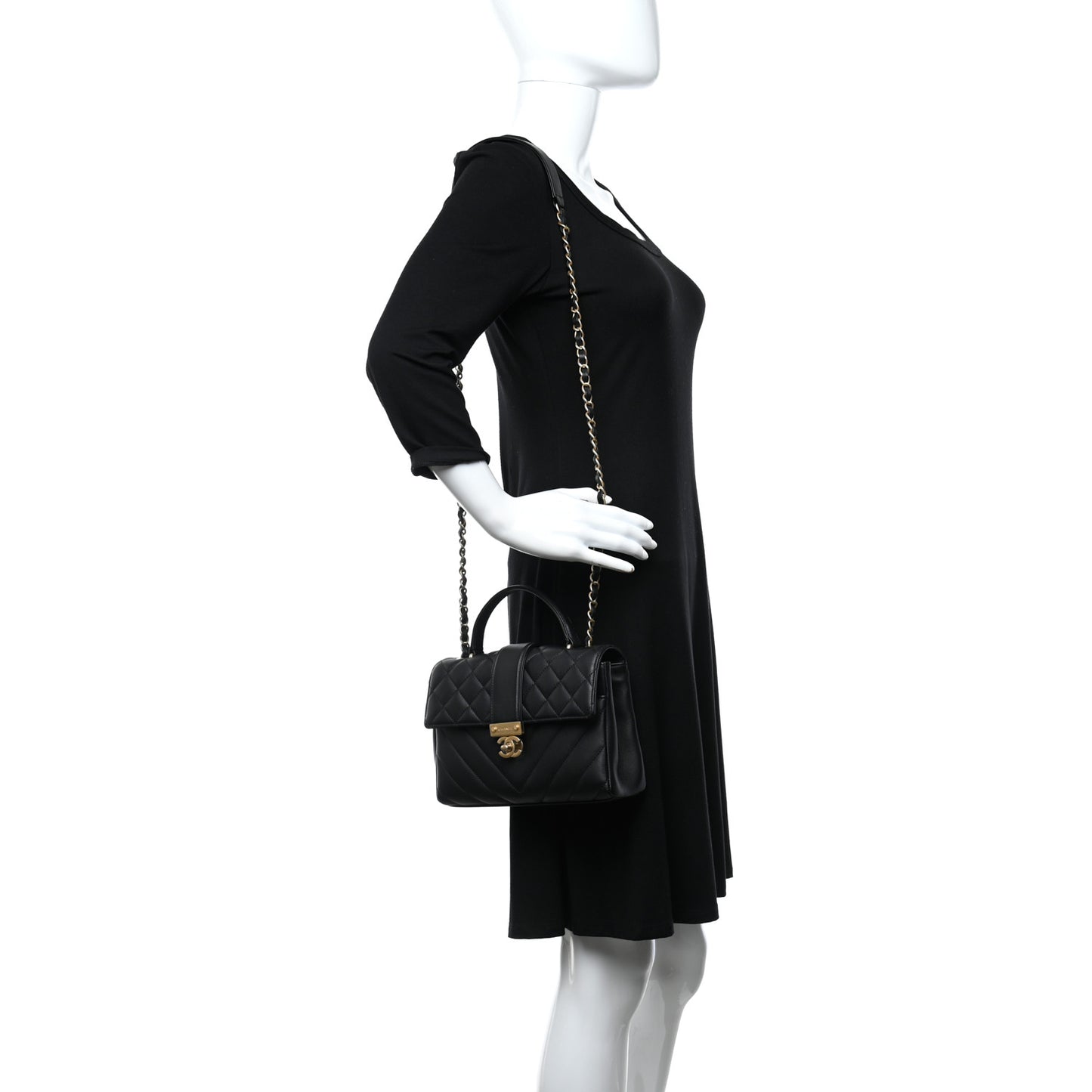 Calfskin Quilted Chevron In The City Bag Black