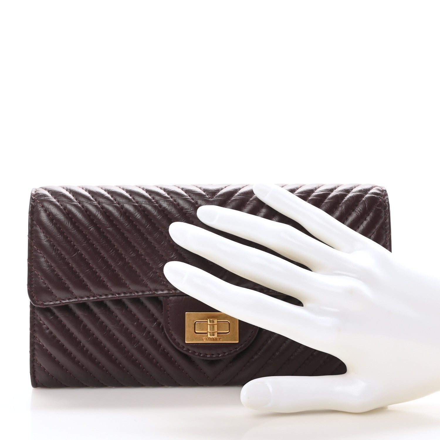 Chanel Aged Calfskin Chevron Quilted 2.55 Reissue Flap Wallet Burgundy 2 of 10