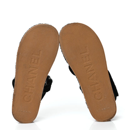 Chanel Cord Lambskin Quilted Logo Sandals 37 Black 5 of 8