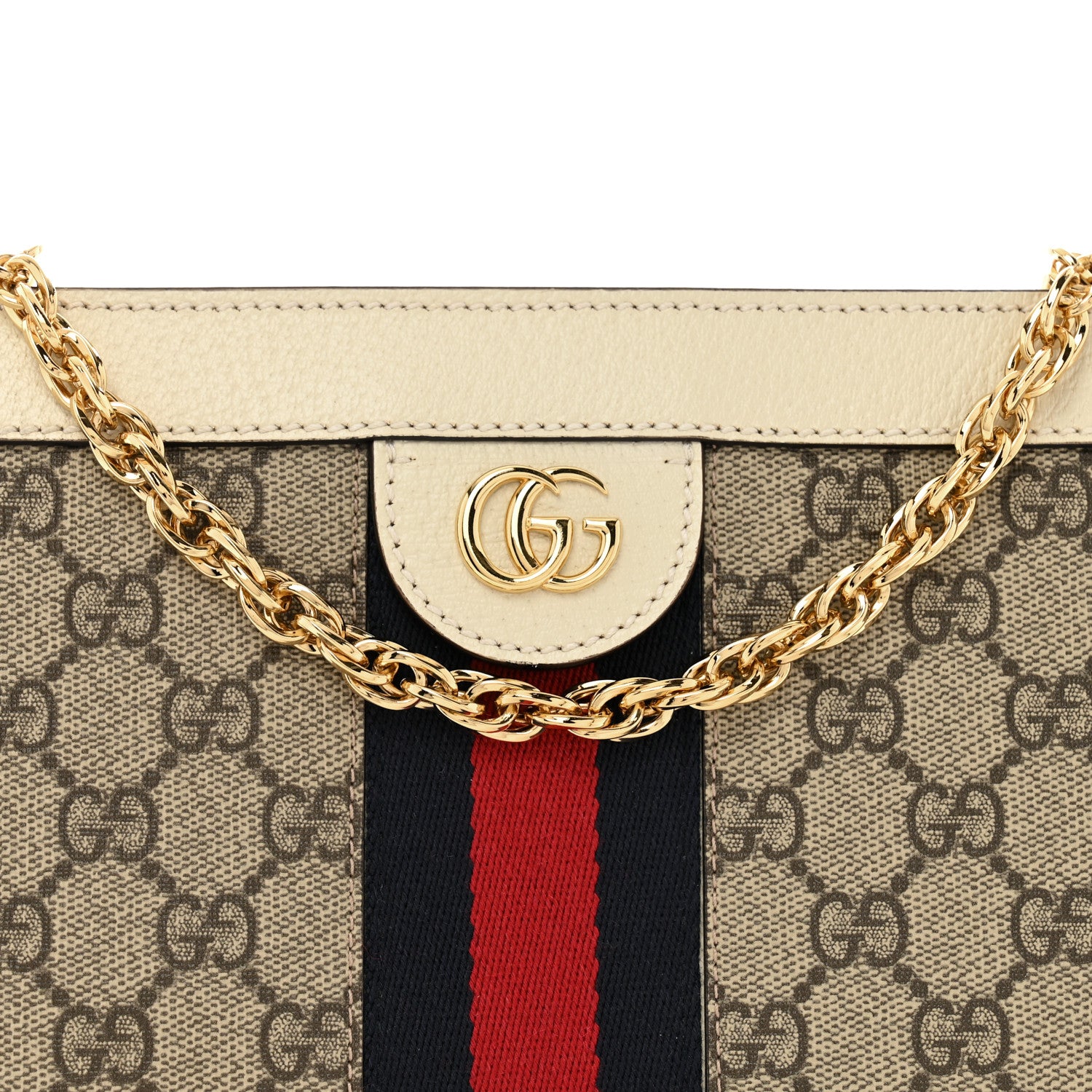 Gucci GG Supreme Monogram Textured Calfskin Web Small Ophidia Chain Shoulder Bag Beige Ebony Mystic White 9 of 11
