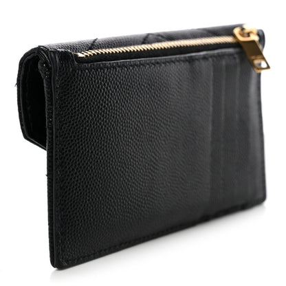 Saint Laurent Grain De Poudre Matelasse Chevron Monogram Compact Wallet Black 3 of 9