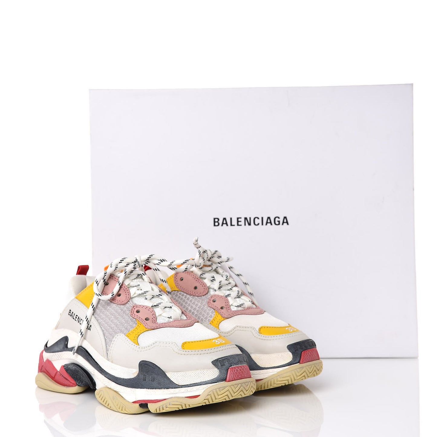 Mesh Nubuck Womens Triple S Sneakers 38 White Gris Jaune Rose