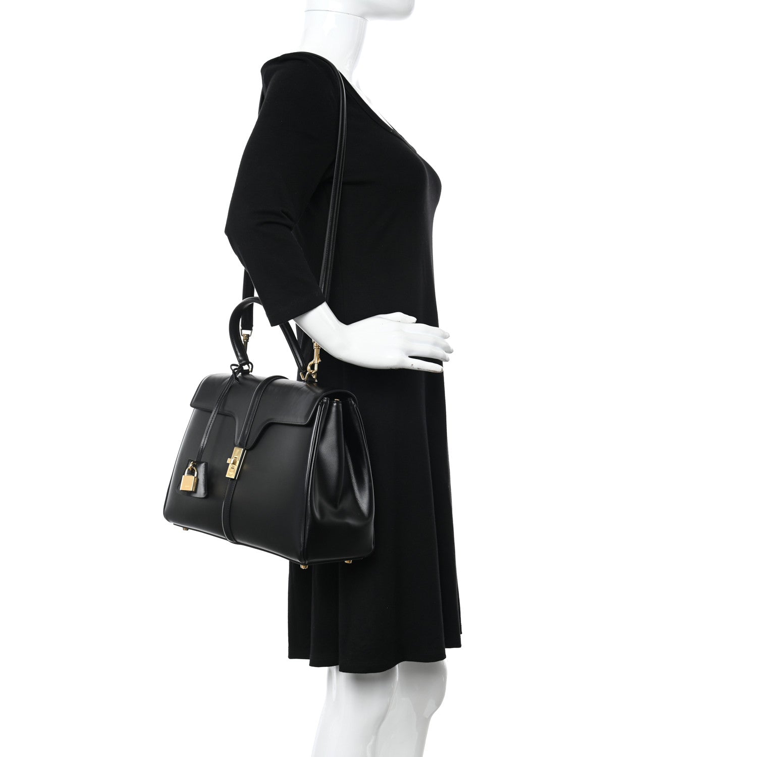 Celine Satinated Calfskin Medium 16 Top Handle Bag Black 2 of 18