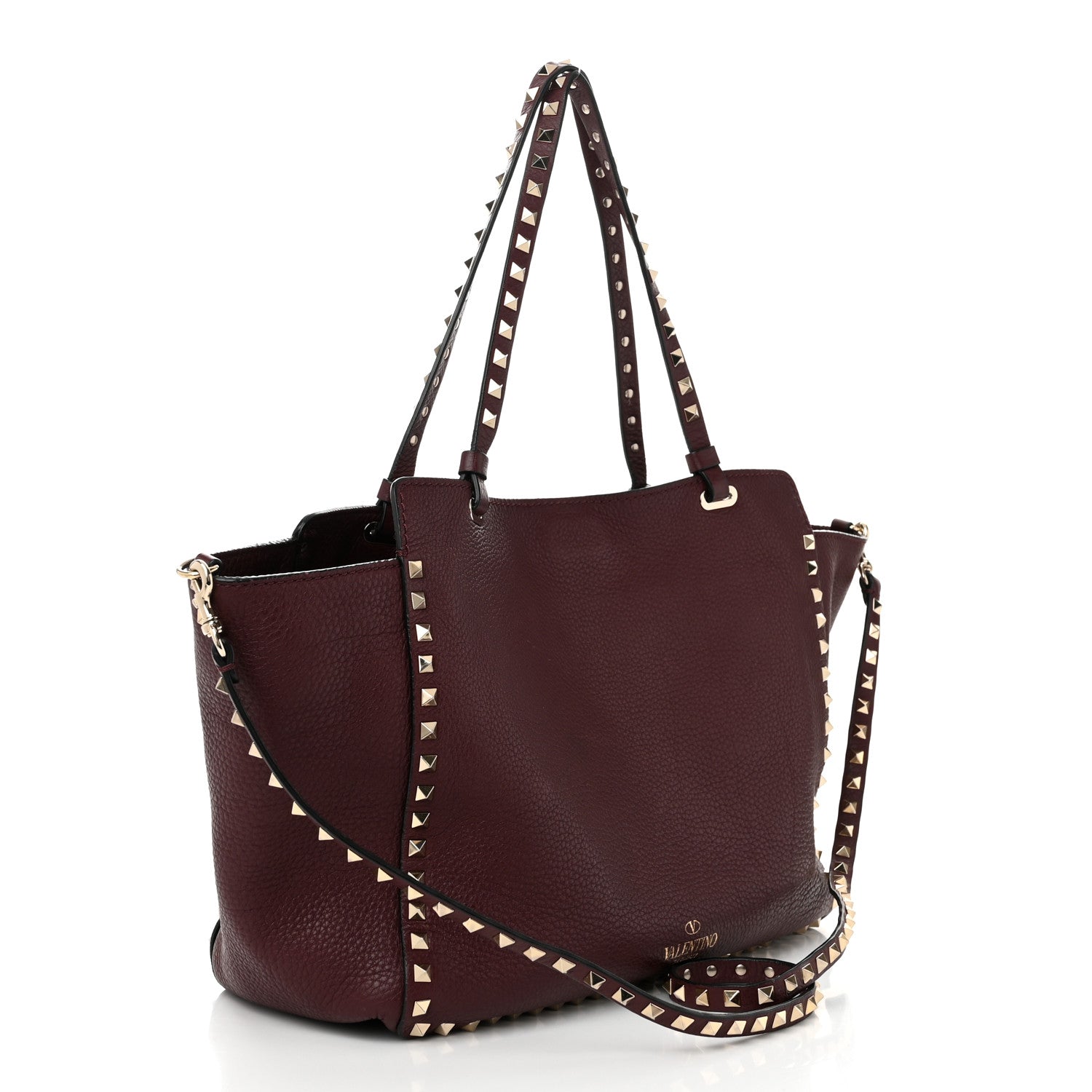 Valentino Garavani Pebbled Calfskin Medium Rockstud Tote Rubin 3 of 9