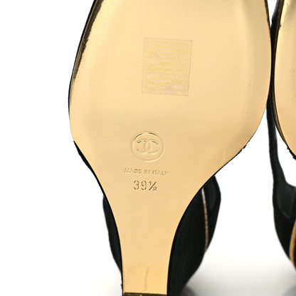 Chanel Velvet Lambskin Cap Toe Wedges 39.5 Black 6 of 8