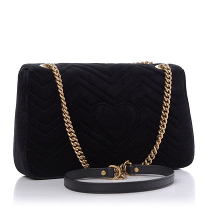 Gucci Velvet Matelasse Loved Embroidered Medium GG Marmont Shoulder Bag Black 4 of 10